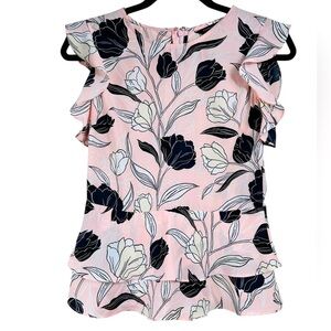 Banana Republic peplum short sleeve blouse, Size 2, ruffle sleeves, Pink Floral